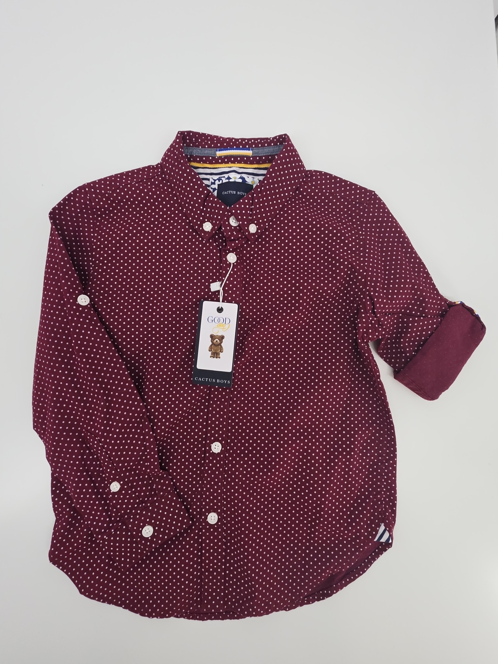 NWT Cactus Boys Burgundy Polka Dot Button Up Shirt Cotton Size 4 Preppy